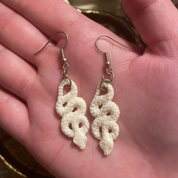 Jewelry - Carved Antler Snake Earrings